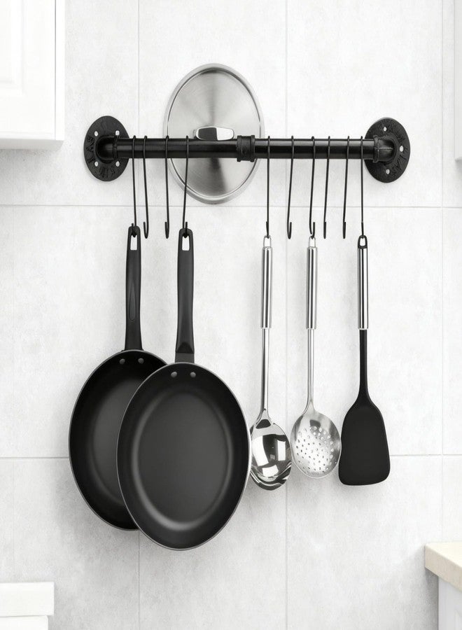 DORMIYA Heavy Duty Industrial Pipe Pot Rack, 31.5 in/80 cm Wall Mount Kitchen Organizer, Black Metal Storage Shelf for Pans, Lids, and Utensils - Image 3